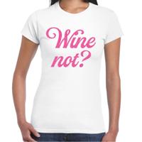 Cadeau T-shirt dames - wit - glitter roze - wine Not? - themafeest / foute party