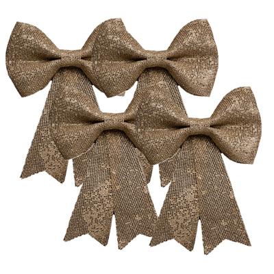 Feeric christmas Kerst strik - 4x - goud - jute - 24 cm - pailletten - kerststrikje - kerstversierin