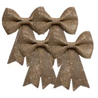 Feeric christmas Kerst strik - 4x - goud - jute - 24 cm - pailletten - kerststrikje - kerstversierin