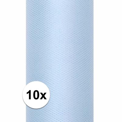 Glitter tule stof - 10x rollen - lichtblauw - 15 x 900 cm - hobbyartikelen/knutselspullen - gaatjess