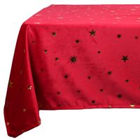 Tafelkleed kerst thema - rood met gouden sterren - polyester - 250 x 150 cm - thumbnail