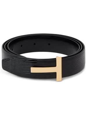 TOM FORD ceinture en cuir à plaque T - Noir