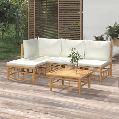 5-delige Loungeset met kussens bamboe crèmewit