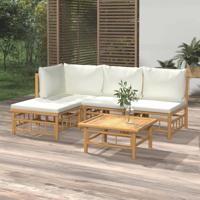5-delige Loungeset met kussens bamboe crèmewit