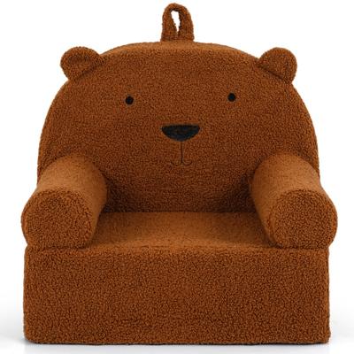 Kinderbank Beer Kinderfauteuil met Afneembare Teddyfleece Hoes & Schuimrubber Draagbare Minibank met Handvat voor Kinderen Vanaf 3 Jaar