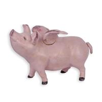 A CAST IRON FLYING PIG BANK, PINK