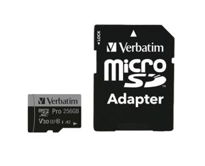 Verbatim Pro microSDXC-kaart 256 GB UHS-Class 3 4K-video-ondersteuning, A2-vermogensstandaard, Incl. SD-adapter, Schokbestendig, Waterdicht