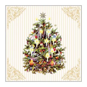 Kerst thema servetten - 60x st - 33 x 33 cm - creme wit - kerstboom