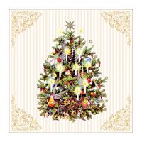 Kerst thema servetten - 60x st - 33 x 33 cm - creme wit - kerstboom - thumbnail