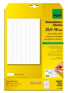 Sigel LA202 Universele etiketten 25.4 x 10 mm Papier Wit 4725 stuk(s) Weer verwijderbaar Inkjet, Laser (zwart/wit), Laser (kleur), Kopiëren (zwart/wit),