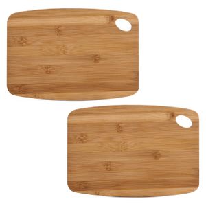 2x Rechthoekige bamboe houten snijplanken met oog 26 cm