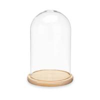Giftdecor Decoratie stolp - glas - houten beige plateau - D15 x H25 cm   -