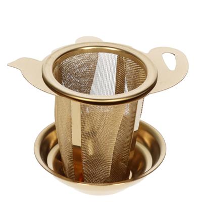 Theezeef - goud - draadgaas - hoog model - theezakjeshouder - losse thee