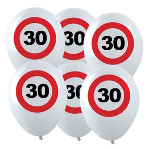 36x Leeftijd verjaardag ballonnen met 30 jaar stopbord opdruk 28 cm