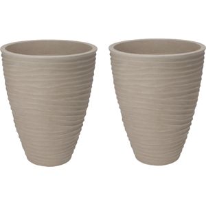 Plantenpot/bloempot Dunes - 2x - Tuin - stevig kunststof - zand/beige - D40 x H42 cm