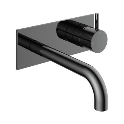 Inbouw Wastafelkraan Met Achterplaat Hotbath Cobber 18cm Gebogen Uitloop 1-Hendel Zwart Chroom