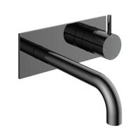 Inbouw Wastafelkraan Met Achterplaat Hotbath Cobber 18cm Gebogen Uitloop 1-Hendel Zwart Chroom