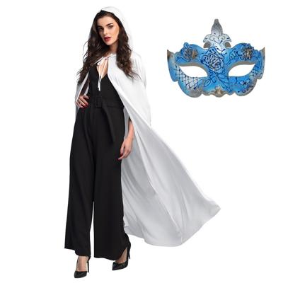 Carnaval gemaskerd bal verkleedkleding - Oogmasker blauw - Cape/mantel in het wit - volwassenen