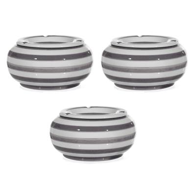 Grote stormasbak - 3x - grijs/wit gestreept - 23 cm - dolomiet - Rookwaren toebehoren