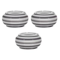 Grote stormasbak - 3x - grijs/wit gestreept - 23 cm - dolomiet - Rookwaren toebehoren