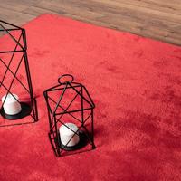 Karpet24 Loft modern pluizig laagpolig tapijt, antislip onderkant, wasbaar tot 30 graden, heerlijk zacht, bontlook, rood-Ø 120 cm