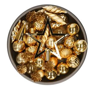 Decoris kerstballen, ornamenten en piek set - 60-delig - goud - kunststof