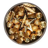 Decoris kerstballen, ornamenten en piek set - 60-delig - goud - kunststof - thumbnail