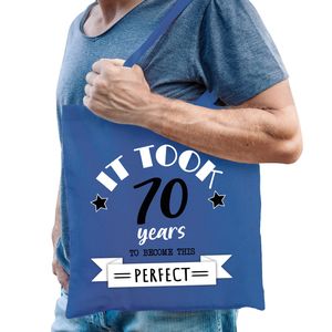 Cadeau tas voor heren - 70 en perfect - blauw - katoen - 42 x 38 cm - zeventig - shopper