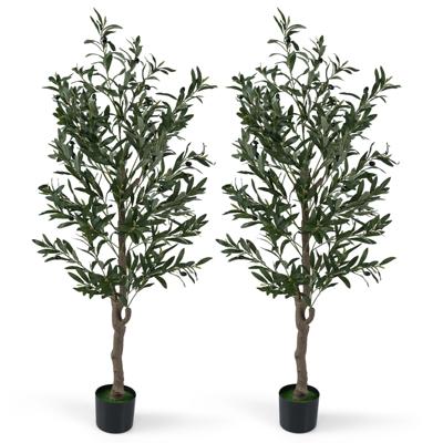 1,5 m Kunstplanten Set van 2 Kunstolijfbomen met Realistische Vruchten en Mos Moderne Kunstbomen in Pot
