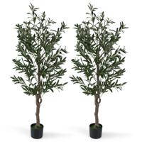 1,5 m Kunstplanten Set van 2 Kunstolijfbomen met Realistische Vruchten en Mos Moderne Kunstbomen in Pot