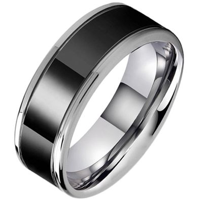 Tom Jaxon heren ring Wolfraam Zwart Zilverkleurig Groef Glans-21.5mm