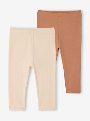 Set van 2 lange baby-leggings meisje pecannoot