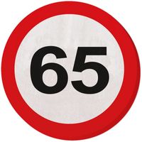 40x Vijfenzestig/65 jaar feest servetten verkeersbord 33 cm rond verjaardag/jubileum   -
