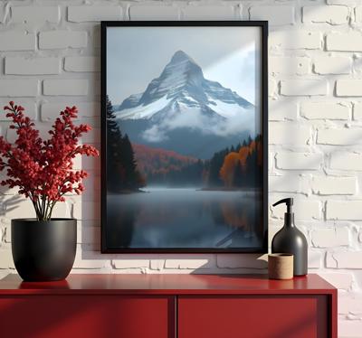Mistige herfstbergen realistische fotoposter