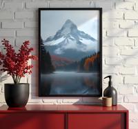 Mistige herfstbergen realistische fotoposter