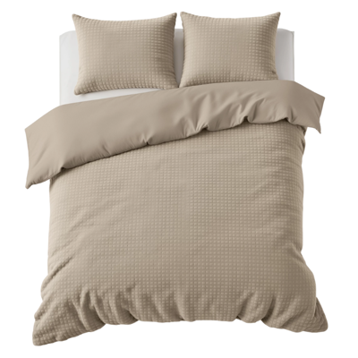 Dekbedovertrek Teddy - Check - Taupe - Eenpersoons (140x200 Cm) - Antraciet & Taupe Microvezel - Effen - Sleeptime - Dekbed-Discounter.nl