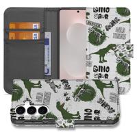 Samsung Galaxy S25 FE Portemonnee Hoesje Met Pasjes Dino Print PU Leer