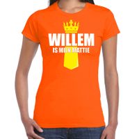 Koningsdag t-shirt Willem is mijn mattie met kroontje oranje voor dames - thumbnail