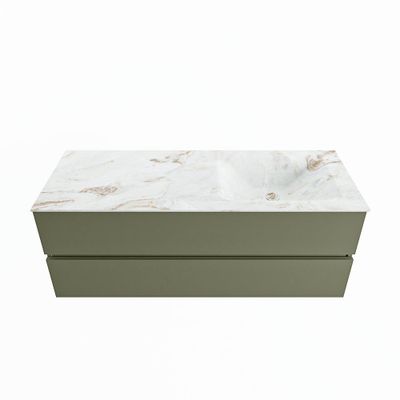 MONDIAZ VICA-DLUX 130cm badmeubel onderkast Army 2 lades. Inbouw wastafel CLOUD rechts zonder kraangat, kleur Frappe.