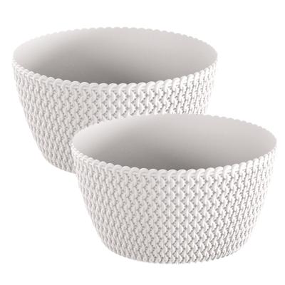 Plantenpot/bloempot tafelstuk - 2x stuks - kunststof - D24 x H12 cm - parel wit