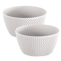 Plantenpot/bloempot tafelstuk - 2x stuks - kunststof - D24 x H12 cm - parel wit