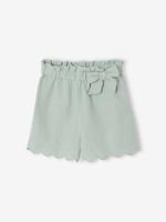 Short met ruches voor meisjes van katoenen gaas saliegroen