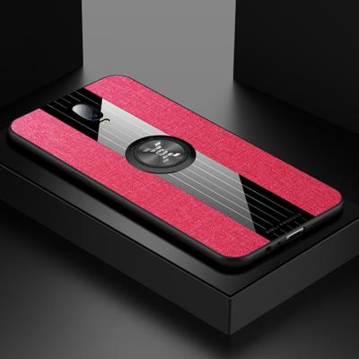 Voor OPPO Realme X lite XINLI stiksels doek Textue schokbestendig TPU beschermhoes met ring houder (rood)