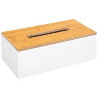 5Five Tissuedoos/zakdoekjes box - wit - MDF hout - bamboe deksel - 25 x 13 x 9 cm   - - thumbnail