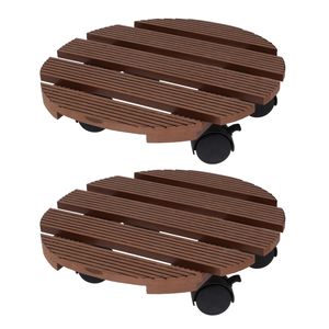 Plantentrolley - 2x - hout - bruin - rond - D29 cm - 100 kilo