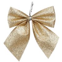 Kerst ornamenten strikken - 6x st - champagne - 10 x 12 cm - kerstboomstrikjes - kerstversiering