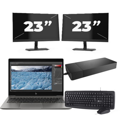 HP ZBook 14u G6 - Intel Core i7-8e Generatie - 14 inch - 8GB RAM - 256GB SSD - Windows 11 + 2x 23 inch Monitor