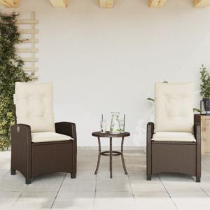 Tuinstoelen 2 st verstelbaar met kussens poly rattan bruin