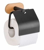 Wenko Orea Turbo-Loc Bamboo toiletrolhouder met klep zwart mat - thumbnail