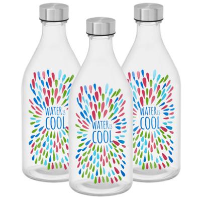 Vivalto Waterfles / drinkfles Summer - 6x - glas - transparant - met RVS dop - 1000 ml